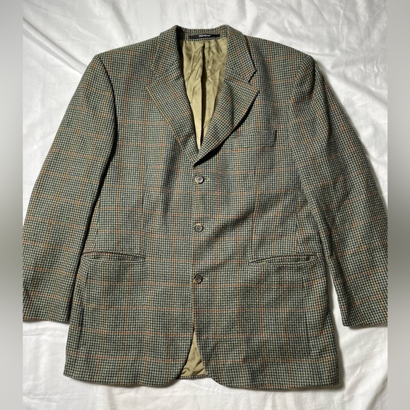 Vintage 90s Yves Saint Laurent YSL plaid tweed wool suit jacket 